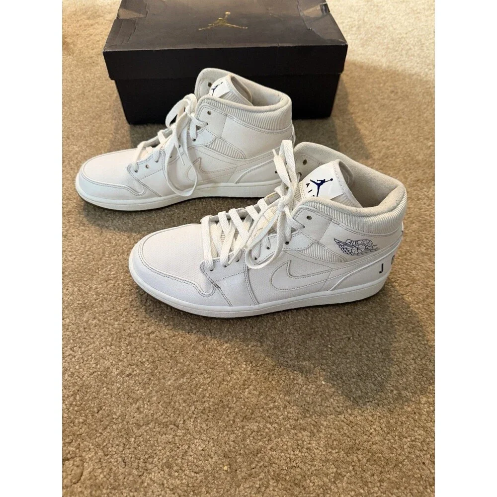 Mens Air Jordan 1 Mid White/Concord-White BQ 6578-100 Size 10 W/ Box